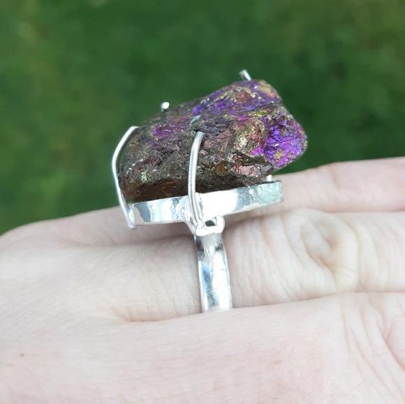 New Rainbow Aura Bismuth Titanium Geode Agate 925 Silver Ring. - Picture 4 of 8